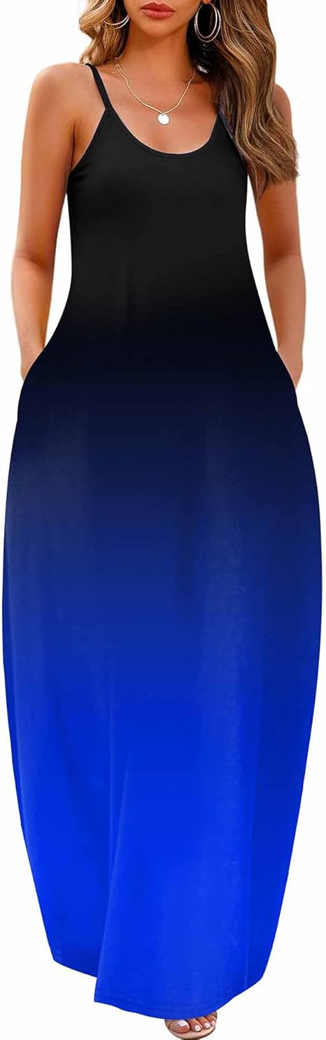 Womens Maxi Dress with Pockets 2026 Casual Strap Plus Size Loose Plain Long Office Summer Beach Travel Dresses S-5X