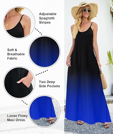 Womens Maxi Dress with Pockets 2026 Casual Strap Plus Size Loose Plain Long Office Summer Beach Travel Dresses S-5X